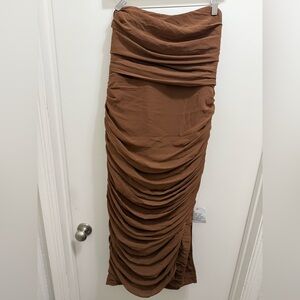 ASOS Strapless Brown Ruched Dress